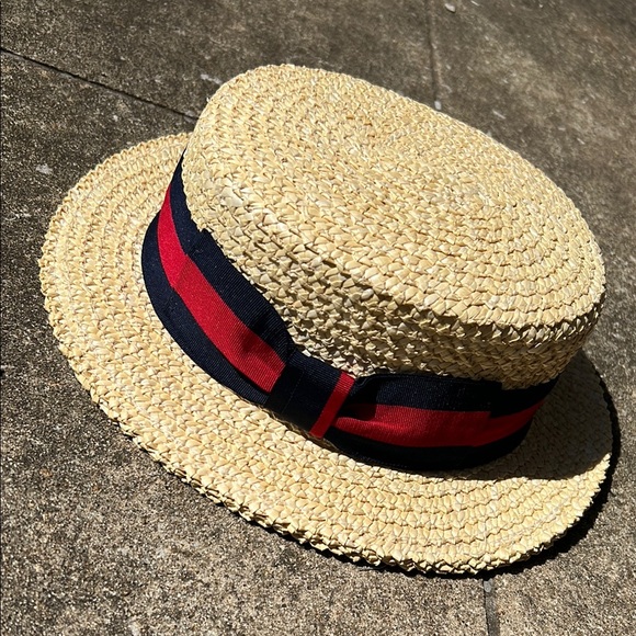 SCALA Straw Boater Hat with Red and Blue Ribbon - Picture 7 of 15